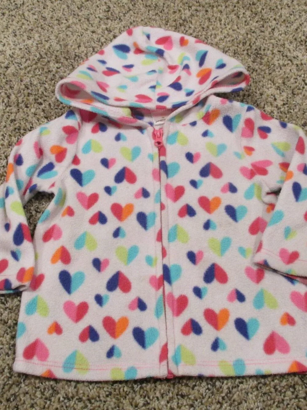 Jumping Beans Hooded Zip Front Jacket‎ Girls 12M Pink Long Sleeve Coat Hearts